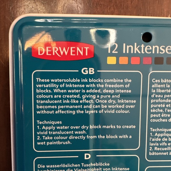 Derwent Inktense Art Ink Blocks Watersoluble Watercolor Drawing Sketching Set 12 - Picture 6 of 8